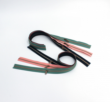 Endlosreißverschluss- Set metallisiert nachtblau, dusty rose, dusty emerald/messing-antik (6 x 50 cm)